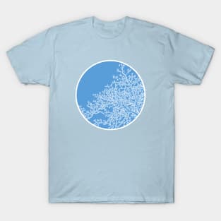 Winter Tree (large, leaves, blue fill) T-Shirt